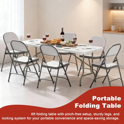 Elevon 6FT Folding Tables – Heavy Duty Portable Foldable Table with Built-in Handle, 300 lb Capacity – Ideal for Events, Parties, Crafts, Camping & Dining (10-Pack)