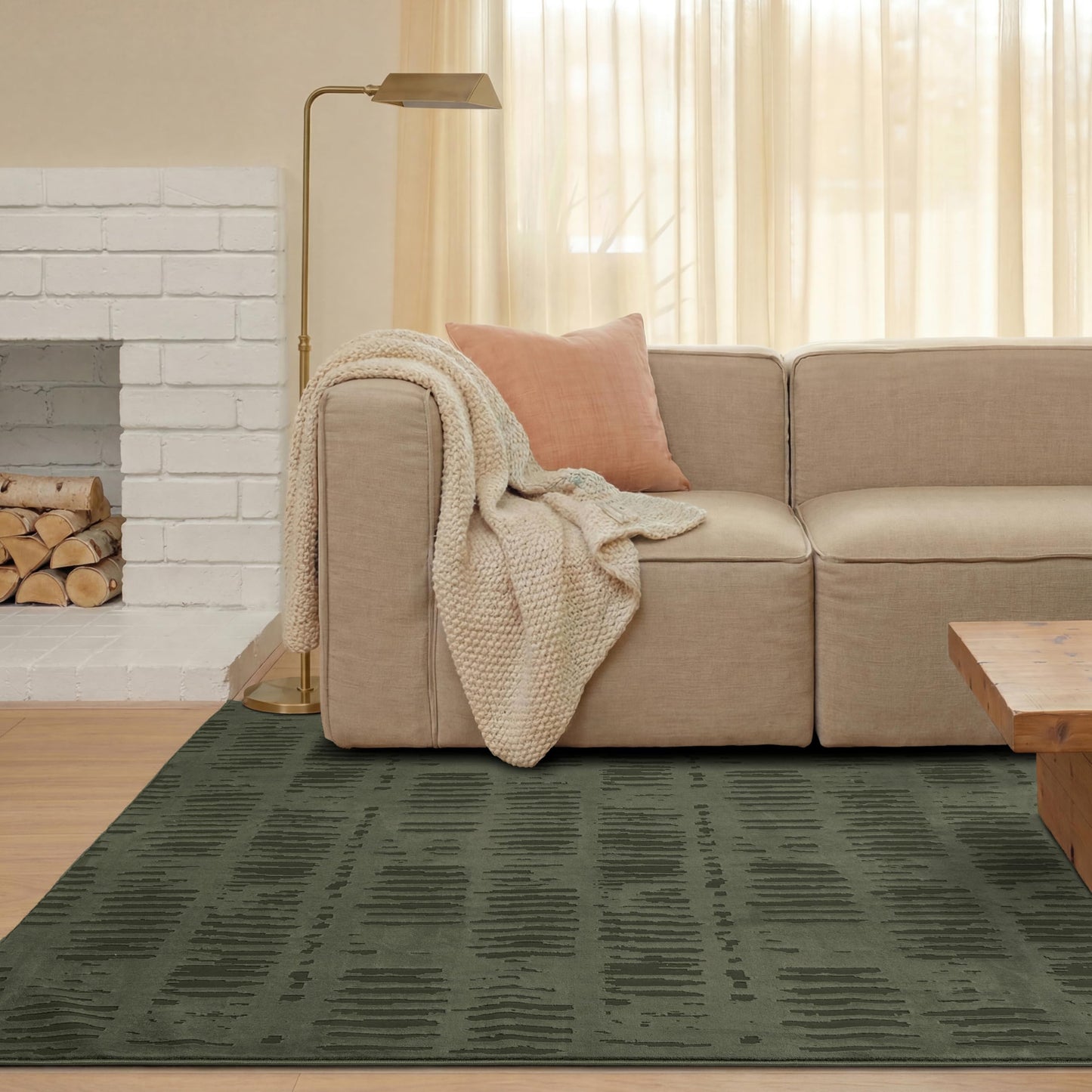Revival Rugs Shell 8'x10' Area Rugs for Living Room Bedroom Dining Room - Washable, 100% Recycled, Oeko-TEX Certified, Modern, Medium Pile, Green