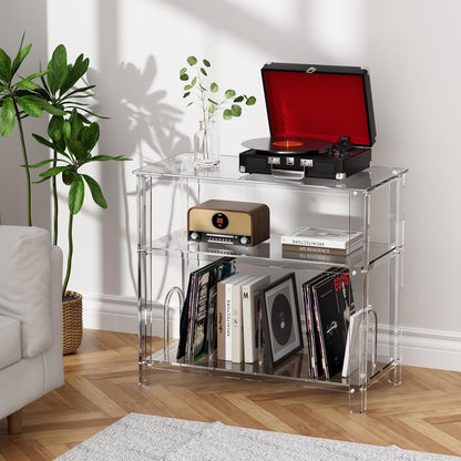 solaround Acrylic Record Player Stand, with Vinyl Storage, Turntable Stand, Vinyl Record Storage Table for Living Room (Clear, 31.5'' x 15.7'' x 29'')