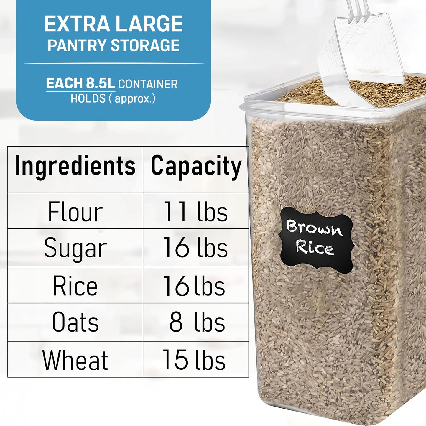 WHITE FEATHER SUPPLIES 8.5L/287Oz Extra Large Airtight Food Storage Containers (2 PC) with Lids, Kitchen and Pantry Organization Containers for Baking Supplies, Cereal, Flour, Sugar, Rice (BPA Free)