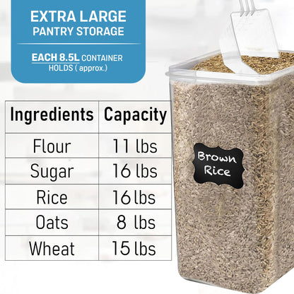 WHITE FEATHER SUPPLIES 8.5L/287Oz Extra Large Airtight Food Storage Containers (2 PC) with Lids, Kitchen and Pantry Organization Containers for Baking Supplies, Cereal, Flour, Sugar, Rice (BPA Free)
