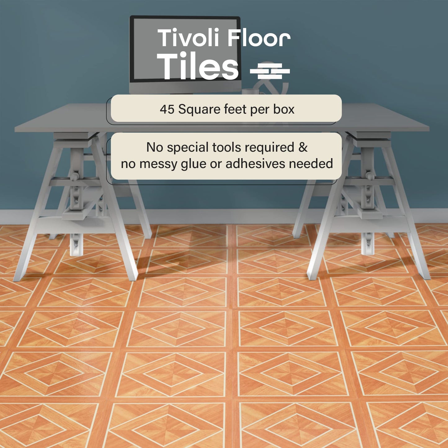 Tivoli Self Adhesive Vinyl Floor Tiles, 45 Tiles - 12" x 12", Light Oak Plank-Look - Peel & Stick, DIY Flooring for Kitchen, Dining Room, Bedrooms, Basements & Bathrooms by Achim Home Decor