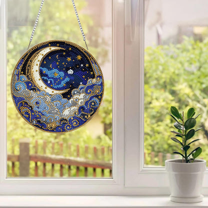 MAXBYE Moon Diamond Art Kits for Adults Hanging Ornament, DIY Special Crystal Diamond Painting kit, Double Sided Painting Kits for Beginners Gift Wall Home Decoration 8×8 Inch