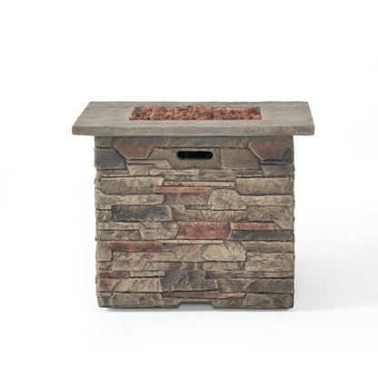 Hoonah Outdoor 40,000 BTU Lightweight Concrete Fire Pit Table, 32", Natural Stone / Grey