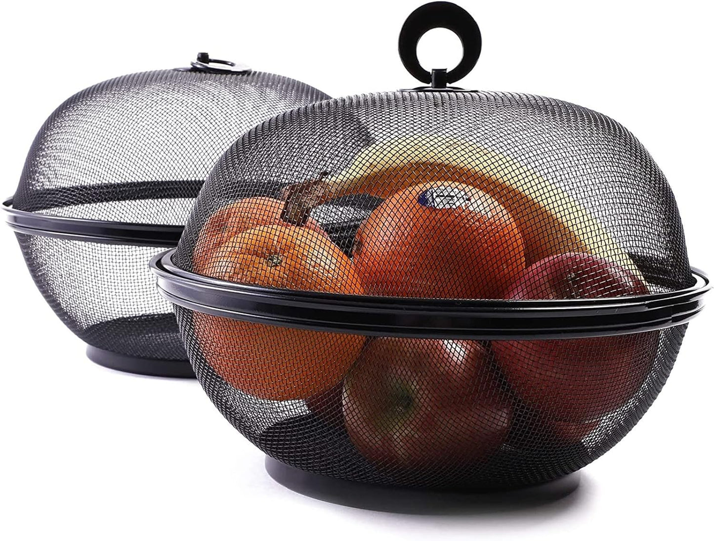 Juvale Black Mesh Fruit Baskets with Lids, 10 Inch Restaurant Kitchen Produce Containers, 2 Pack