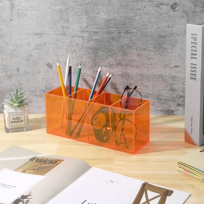 HappyDino Pen Holder for Desk Neon Acrylic Pencil Holder Cup Makeup Brush Storage Organizer for Vanity, Neon Orange