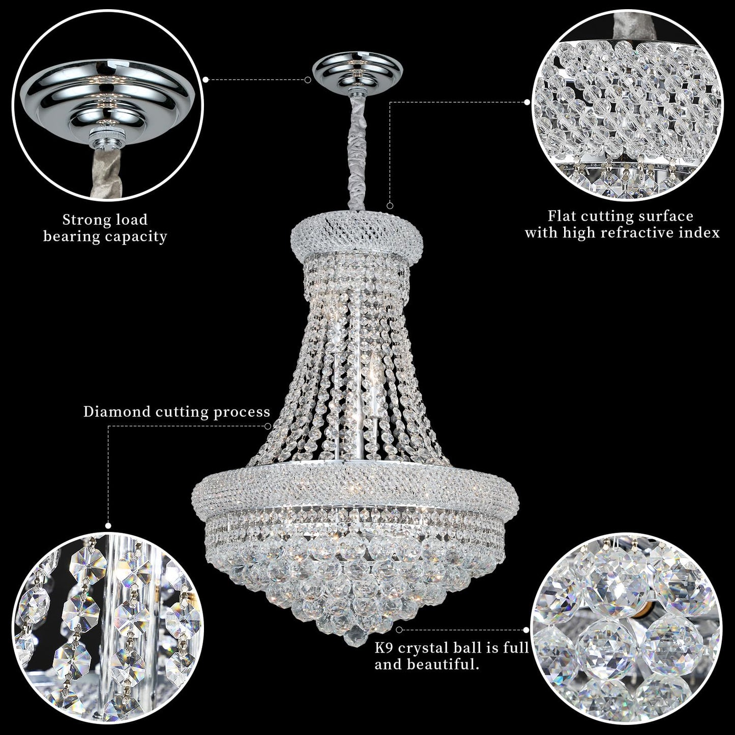 Gifarich Crystal Chandeliers for Dining Room Light Fixture,Empire Style K9 Crystal Chandeliers for Entryway,12 Lights Chrome Luxury Lighting Fixtures for Living Room Stairway Bedroom Foyer D22 Inch
