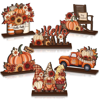 Yuntau 6 Pcs Thanksgiving Wooden Table Decorations Autumn Wood Tabletop Sign Centerpiece Rustic Decorations for Office Desk Farmhouse Home Kitchen Tiered Tray Decor Shelves Table Decorative