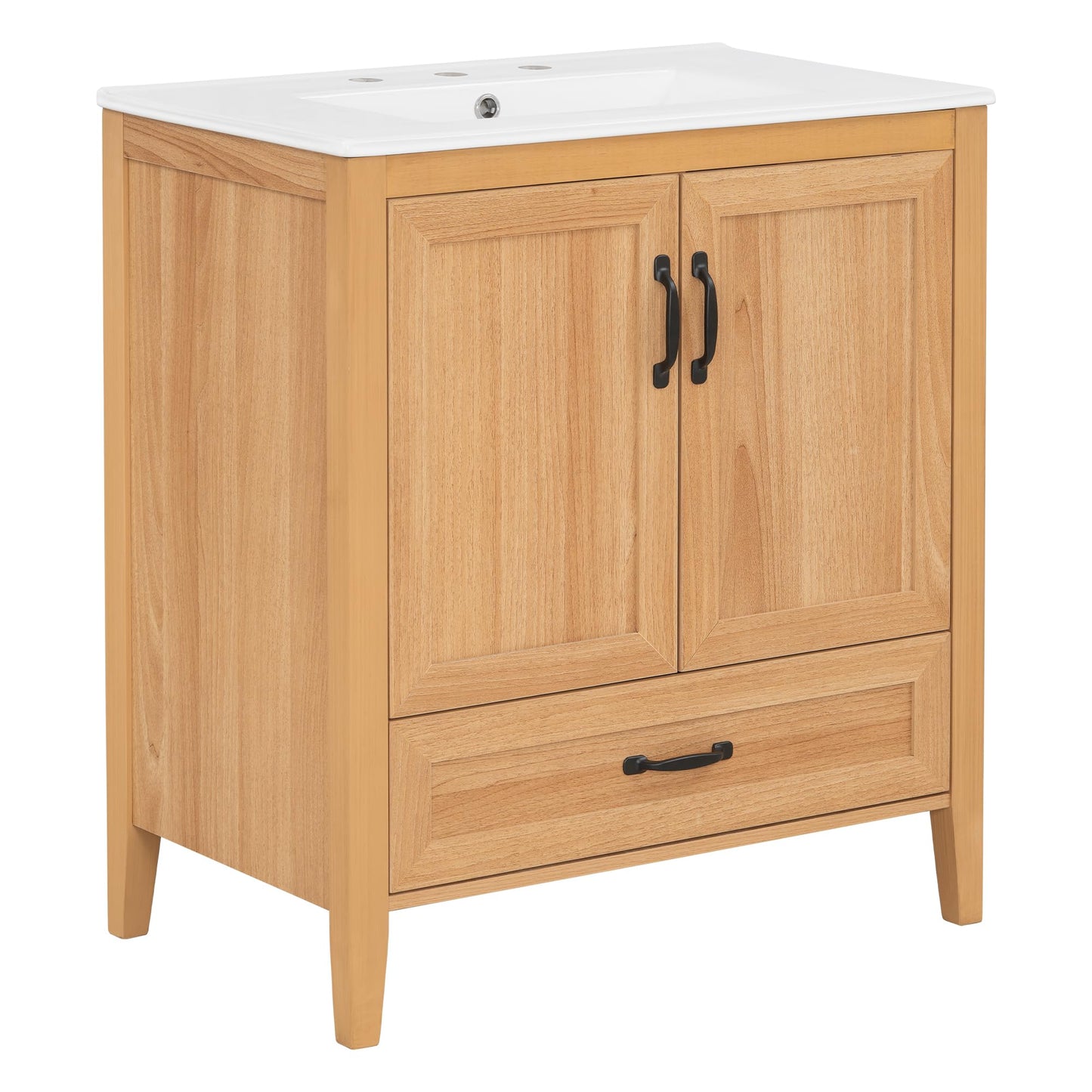 Christopher Knight Home Tessa 30" Bathroom Vanity with Ceramic Sink, Wooden Storage Cabinet with Adjustable Interior Shelf, Bathroom Organizer with Soft-Close Double Doors & Bottom Drawer, Wood