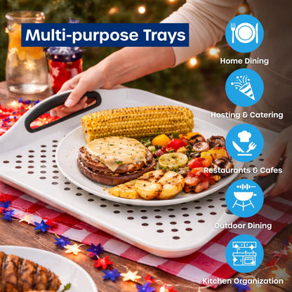 Food Trays for Eating on Couch - 2 Pack - Non Slip Dinner Trays for Eating Set of 2 Non Slip Serving Tray and Food Tray with Handles (Black)