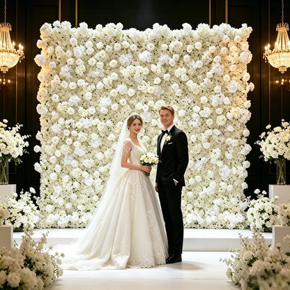 5D White Realistic Rose wall Backdrop, 8×8ft,Artificial Flower wall Panel. Easy to Install and Store, Reusable. Perfect for Weddings, Birthday Parties, and Home Decoration. Withouf Stand