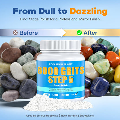 Rock Tumbler 8000 Polishing Grits - Aluminum Oxide, Step 5 Grit - Premium Polish Refill for Final Abrasive Tumbling Powder, 1 Lb Tumbling Media for Stones, Gems, and Glass to Achieve High Shine Finish