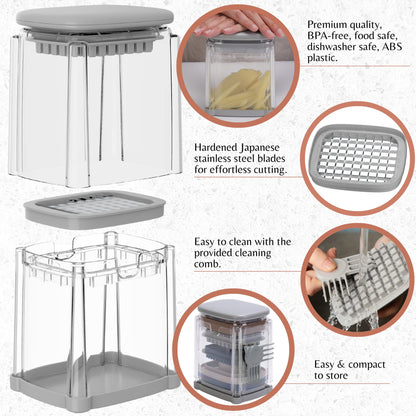 Brieftons PerfectCut Vegetable Chopper: 4-Blade Veggie Dicer Fruit Slicer, Potato French Fry Cutter, Wedge Cutter, Onion Chopper, Egg Slicer with 5 Recipe Ebooks, Safe to Use, Easy to Clean & Store
