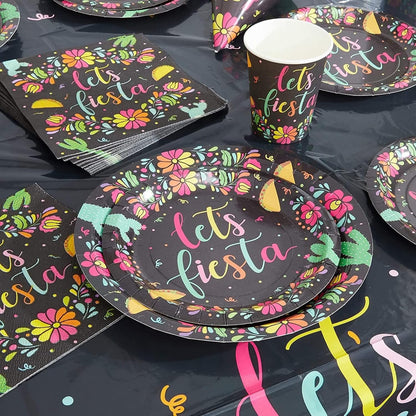 80 Pack Let's Fiesta Party Plates - 7 inch Decorative Dinnerware for Special Occasions (Black)