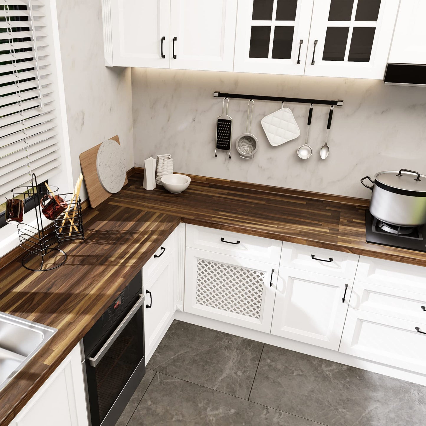CONSDAN Butcher Block Counter Top, Walnut Solid Hardwood Countertop, Wood Slabs for Kitchen, Reversible, Both Side Polished, Prefinished with Food-safe Oil, 1.5" Thickness, 72" L x 36" W