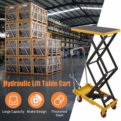 Heavy Duty Hydraulic Lift Cart, 330 LBS Capacity, 50" Lifting Height, Double Scissor Structure, Non-Slip Platform and Swivel Casters, Rolling Lift Table for Workshop Warehouse Industrial Use, Yellow
