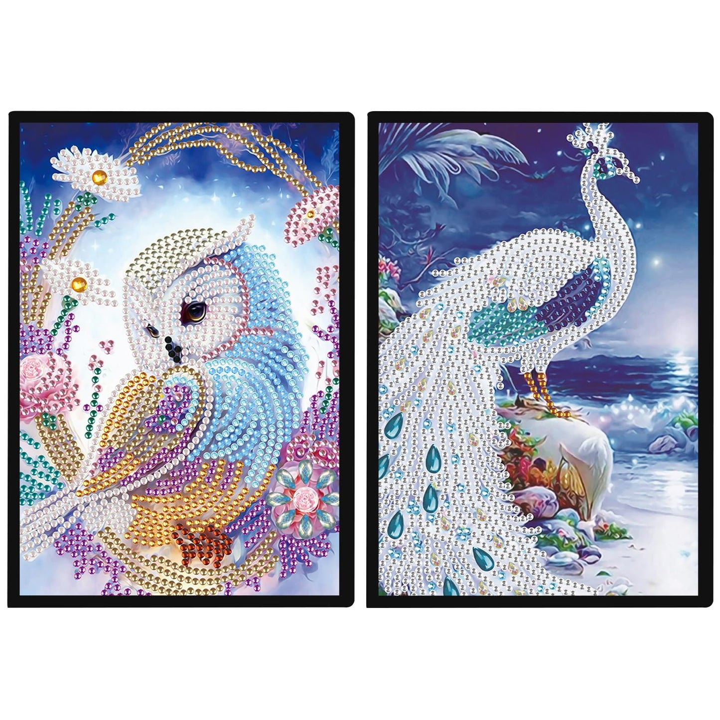 JZHYOAN Diamond Diary Notebook Kits, DIY Diamond Journals Sketchbook for Adults, Owl-peacock Cross-Stitch Art Special Pattern Mosaic Art Memo Notepads for Office, Work, Travel
