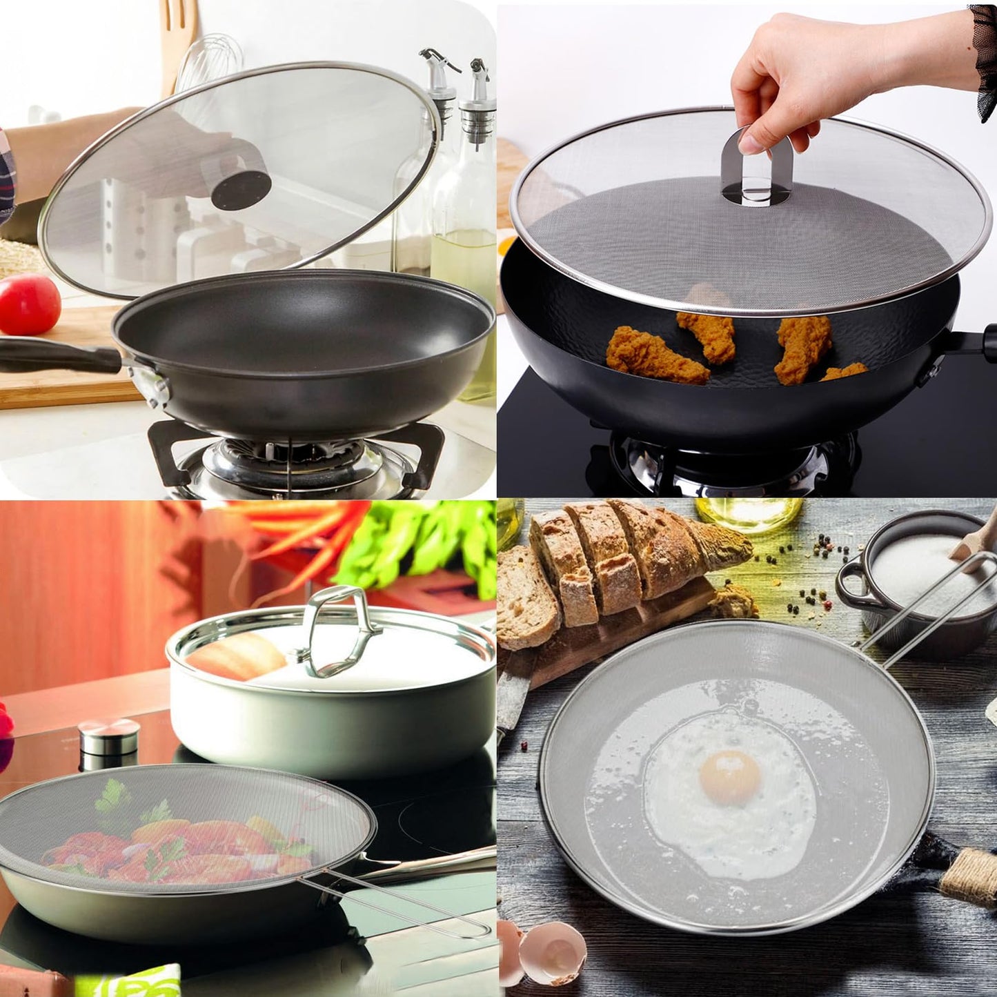 Splatter Screen for Cooking - Stainless Steel Grease Splatter Guard for Frying Pan, No Cooking Oil Mess No Burns, Ultra Fine Mesh Lids Set of 3(10", 11.5", 13")