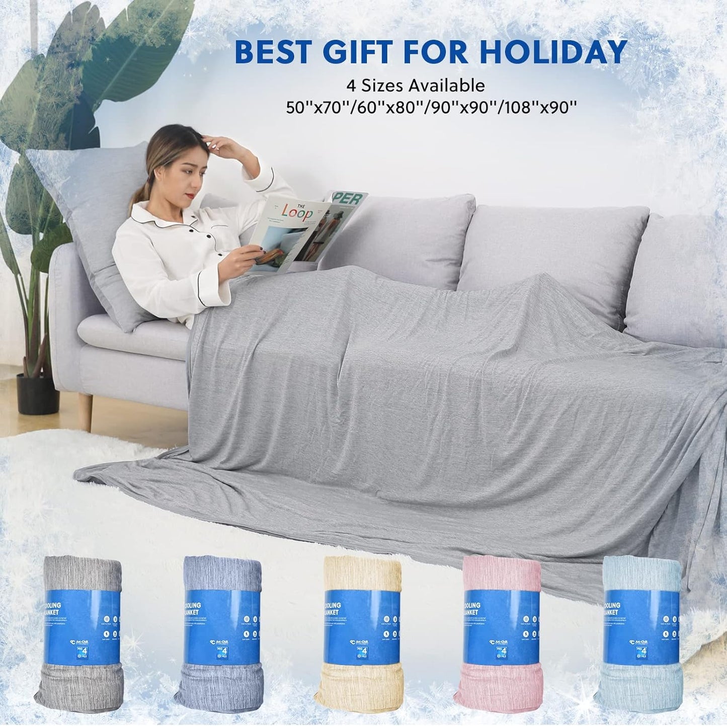 HOMFINE Cooling Blankets for Hot Sleepers, Lightweight Breathable Double Side Blanket for Bed, Grey