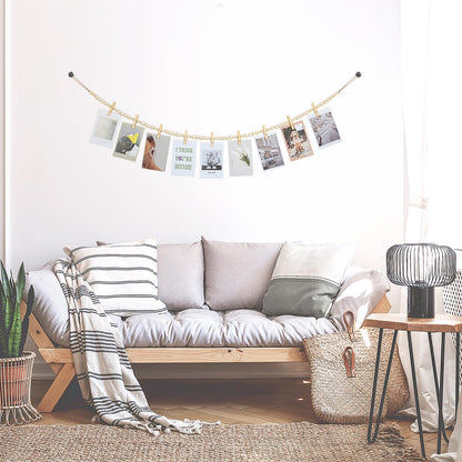 KLOGTSIND Hanging Photo Display Wall Decor, 2PCS Boho Wooden Bead Garland Collage Picture Frame with 9 Wood Clips for Bedroom, Living Room, Office, Dorm Decor, Photos Holder Teen Girl Gifts