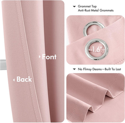 MIULEE Baby Pink Blackout Curtains - Thermal Insulated Room Darkening Drapes | 63-Inch Grommet Top Panels