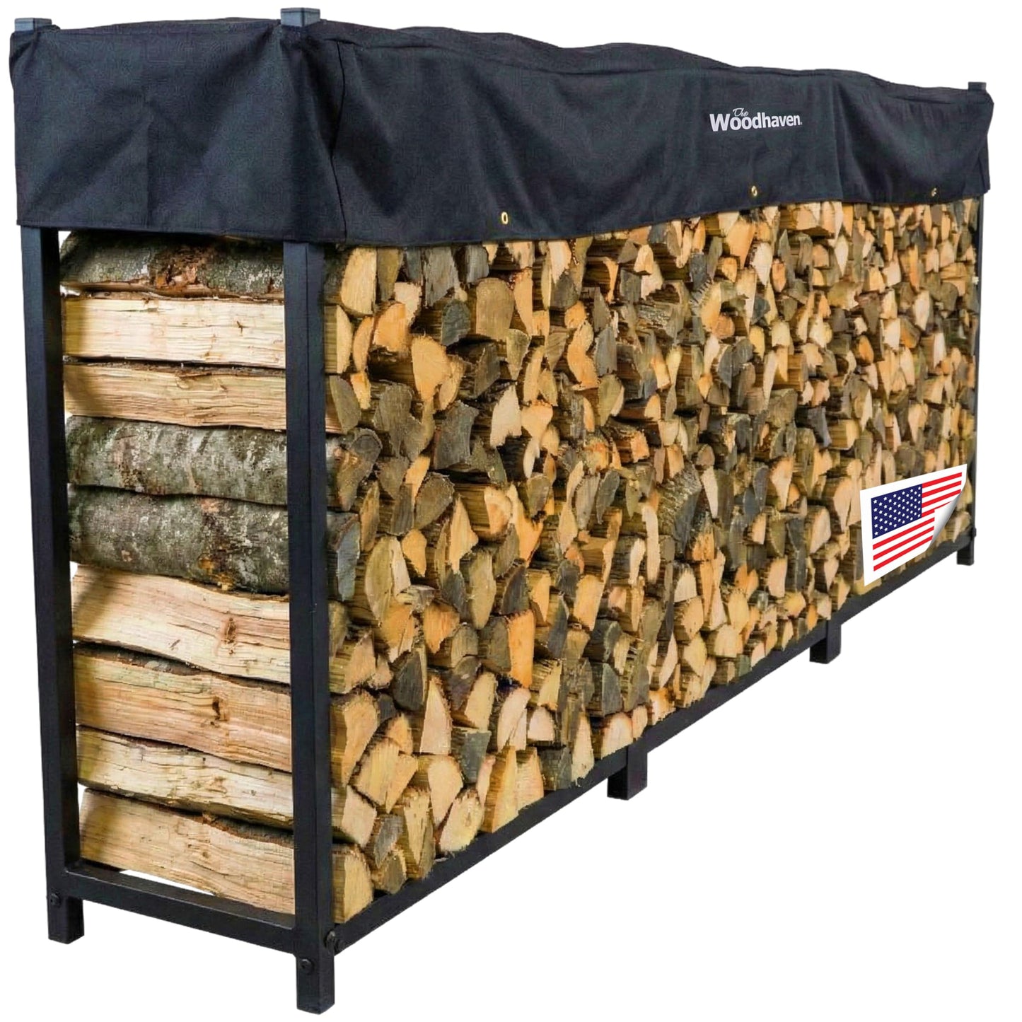 Woodhaven 12-Foot Firewood Rack – American Brand – 3/4 Cord Raised Lumber Storage Rack – Keeps Wood Dry & Ready – Heavy-Duty Steel, Lifetime Structural Warranty (With Cover)