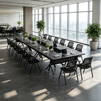 Mobile Folding Conference Table with Wheels,6 Pack Modern Conference Room Tables for 6-12 Person,55.1IN Training Locking Rolling Meeting Conference Tables with Flip-Top for Office Classroom Business