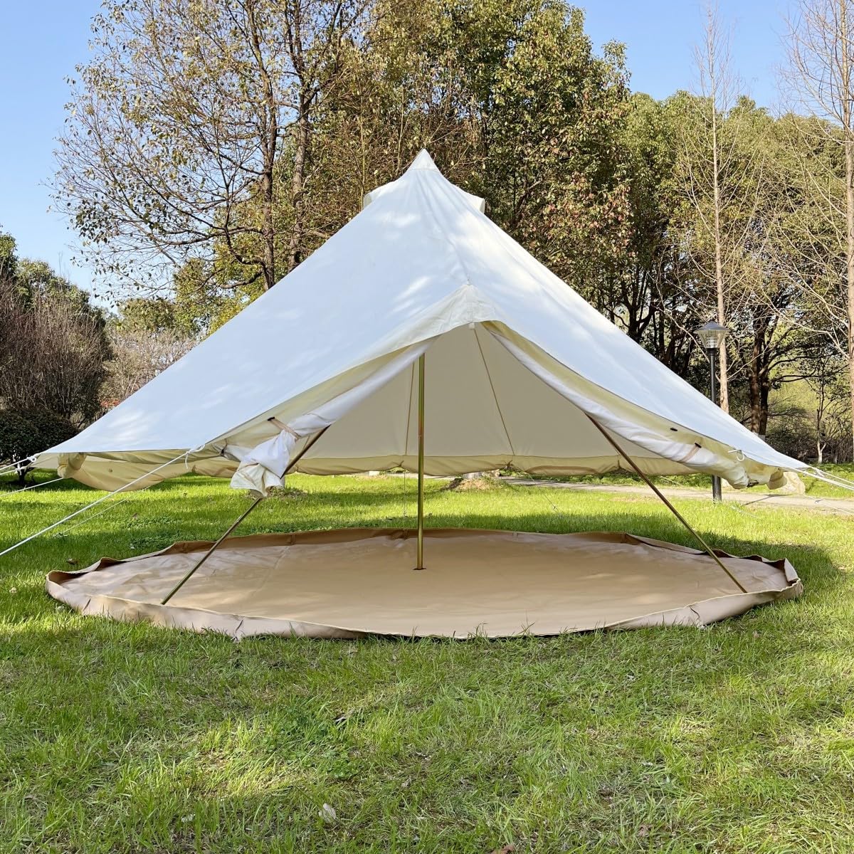Outdoor Family Camping Safari Glamping Yurt Bell Tent with Mesh Screen - Waterproof Luxury 5M Bell Tent (Off White Oxford, 5M)
