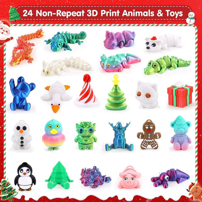 FLY2SKY 2025 24 Countdown 3D Advent Calendar for Kids Days Gifts Christmas Calendar Flexible Printd Animals Toys Party