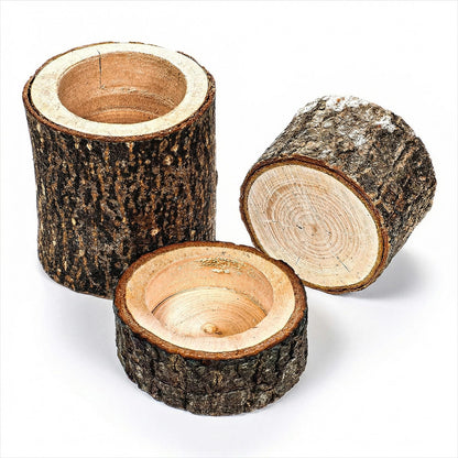 Set of 15 Rustic Wooden Tea Light Candle Holders | Natural Wood Votive Holders in 3 Sizes for Wedding, Party, and Home Table Decor