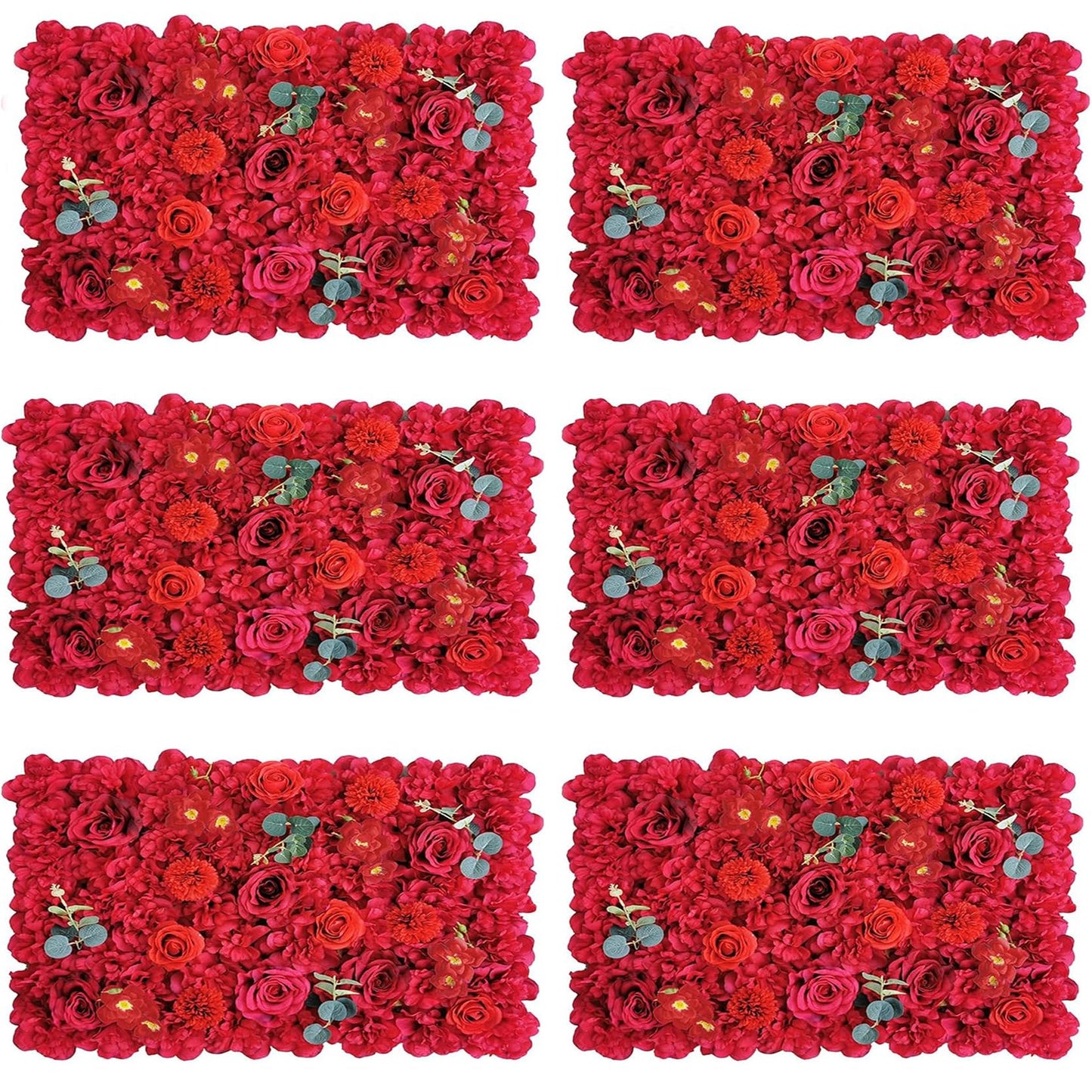 GOUZIBHD 6 Pack Flower Wall Panel Backdrop 24 X 16inch Artificial Flower Wall Mat Silk Rose Floral Panel for Wedding Party Bridal Shower Background Decoration