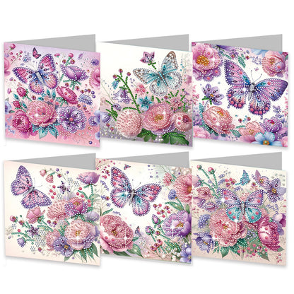 JBTM24 6 Packs Diamond Art Cards Kit, Diamond Painting Greeting Cards with Envelopes, DIY Card Making Kits for Adults, Gifts for Families, Friends, Partners (Butterfly)