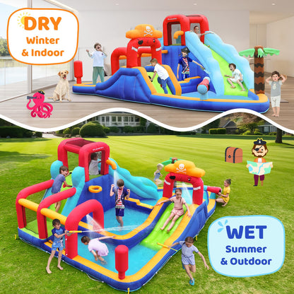 ELEMARA Inflatable Water Slide Bounce House, 10 in 1 Inflatable Water Park with Blower, 2 Slides & 2 Climbing Walls & 2 Water Guns, Deep Pool Giant Splash Pool, Water Slides for Kids Backyard for 6
