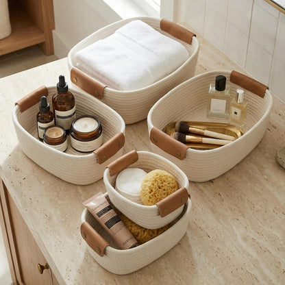 Skiennix Beautiful Storage Basket Set of 5 - Sturdy Cotton Rope Baskets for Home Organization | Perfect for Nursery & Bedroom Decor