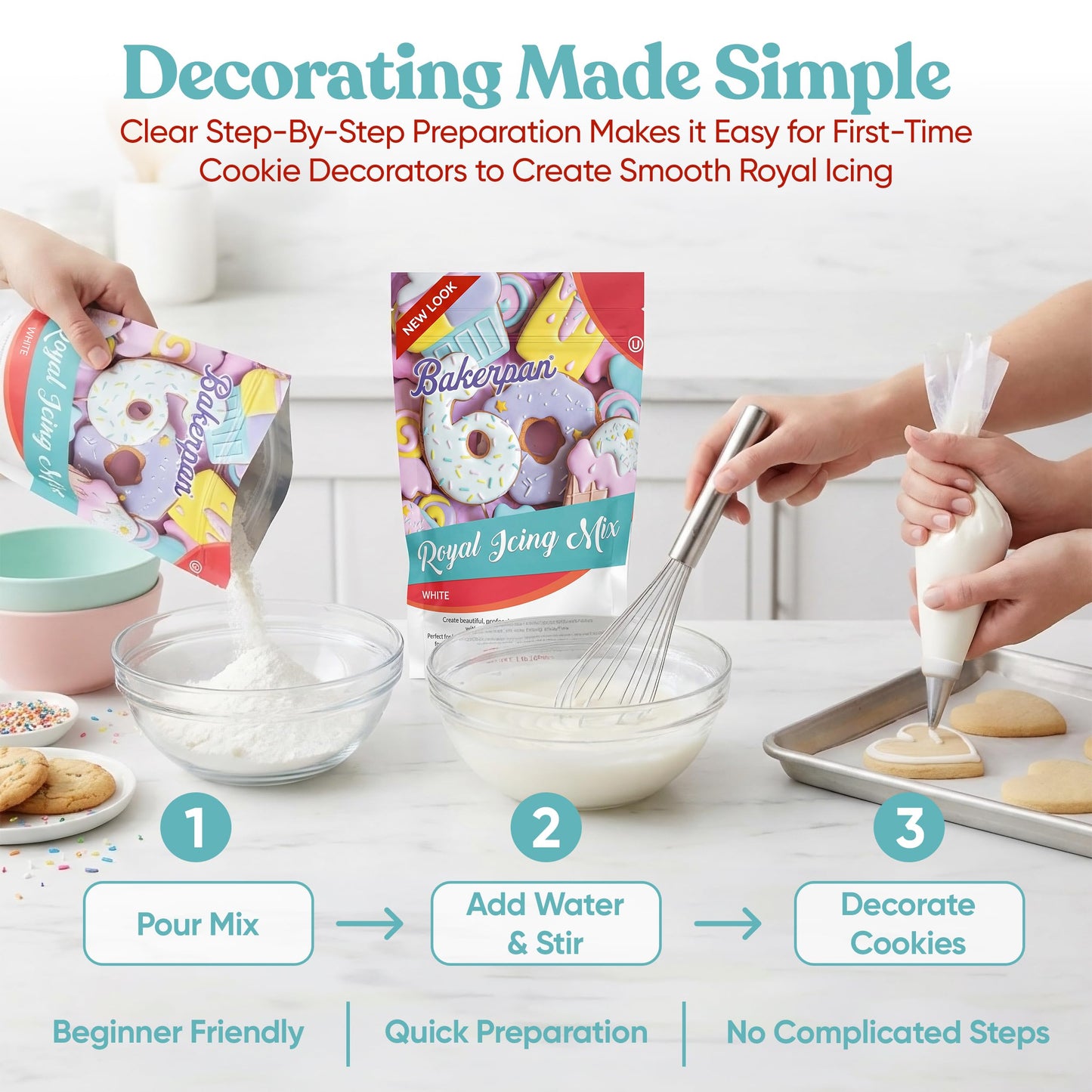 Bakerpan White Royal Icing Mix for Decorating Cookies and Cakes - Cookie Icing Mix - 16 Ounces (1 lb) | Made in USA