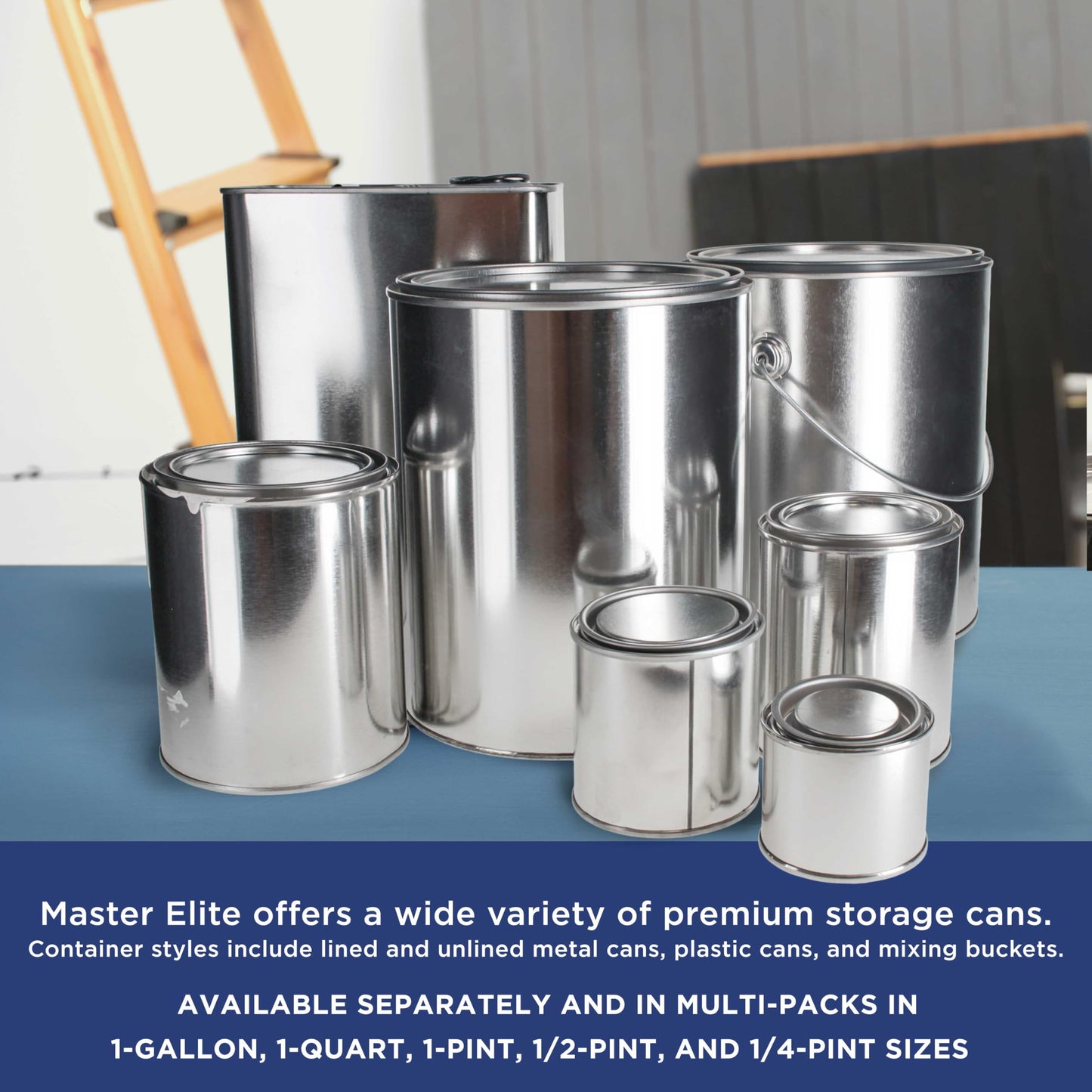 Master Elite 1 Gallon Unlined Empty Metal Paint Can Bucket with Lid, Bail Handle - Triple Tight Seal, 128 fl. oz. Steel Coating Storage Container Tin - Store Leftover Oil-Based Paint, Automotive, Art