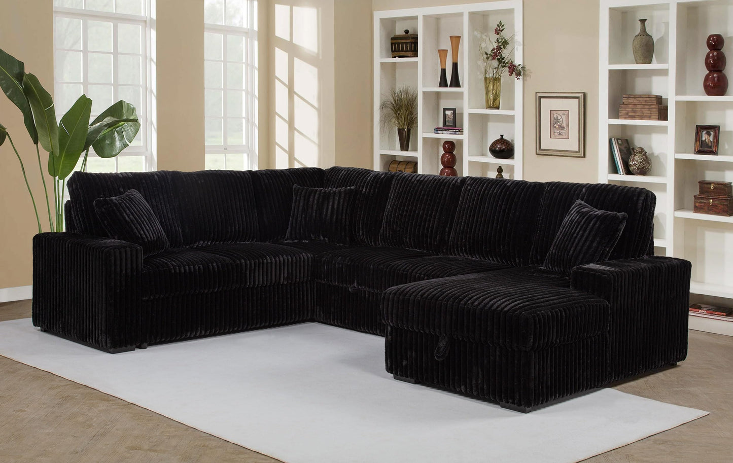 Coaster Home Furnishings - Devonshire - Sleeper Sectional Sofa with Pop-Up Sleep Surface, Storage Chaise, Three Accent Pillows and Pull-Out Bed - Living Room - Black - 511049