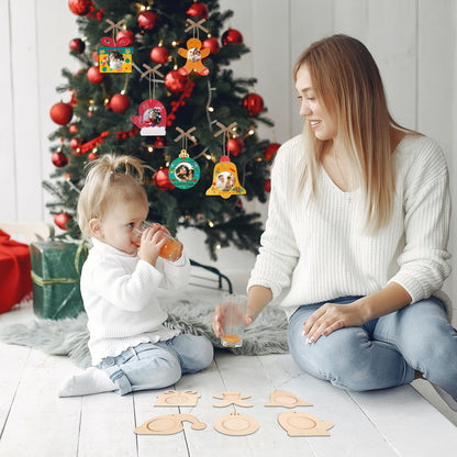 Shitailu 24Pcs Christmas Photo Frame Ornaments, DIY Unfinished Wood Picture Frame Ornaments Craft, Xmas Themed Frame Kits for Kids, Painting Decor Holiday Party Projects Activities