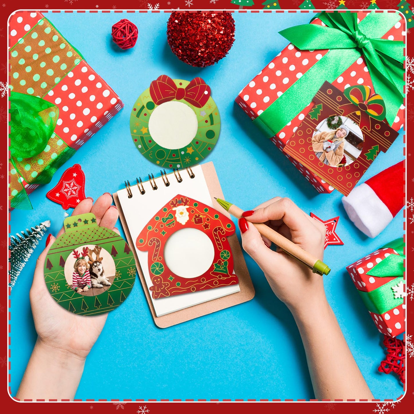 Thyle 12 Sets Christmas Picture Frame Craft Kits DIY Assortment Wooden Ornaments Bulk Xmas Tree Hanging Photo Frames for Christmas Party Winter Activities Home Decorations Gifts