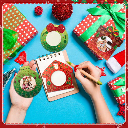Thyle 12 Sets Christmas Picture Frame Craft Kits DIY Assortment Wooden Ornaments Bulk Xmas Tree Hanging Photo Frames for Christmas Party Winter Activities Home Decorations Gifts