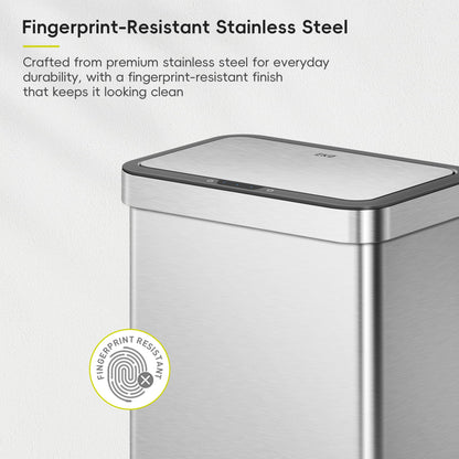 EKO Econova 30L+30L Dual Compartment Motion Sensor Trash Can, 16 Gallon Automatic Kitchen and Recycling Bin, Soft-Close Lid, Fingerprint-Resistant Stainless Steel Garbage Bin, 2 Inner Buckets