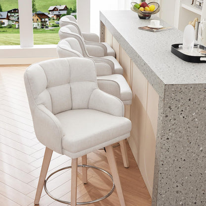 SAECKBERG 360°Swivel Counter Height Bar Stools with Back, 26 inch Solid Wood Legs, Bar Stool Modern Kitchen Island Chairs, Fabric (Beige- Fabric, 26" H- Set of 2)