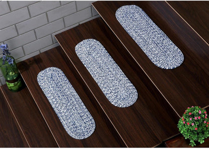 Super Area Rugs Farmhouse Braided Rug - Cotton Kitchen Reversible Carpet, Blue & White, 8" X 28" - Single Stair Tread