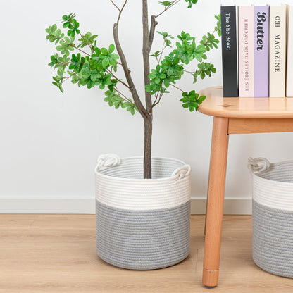 CLHMILY&Z 3 Pack Round Woven Cotton Storage Bins 11x11x11 Inch Collapsible Organizer Baskets for Cube Shelves Kids Room Closet and Home Decor Soft Durable Washable, grey