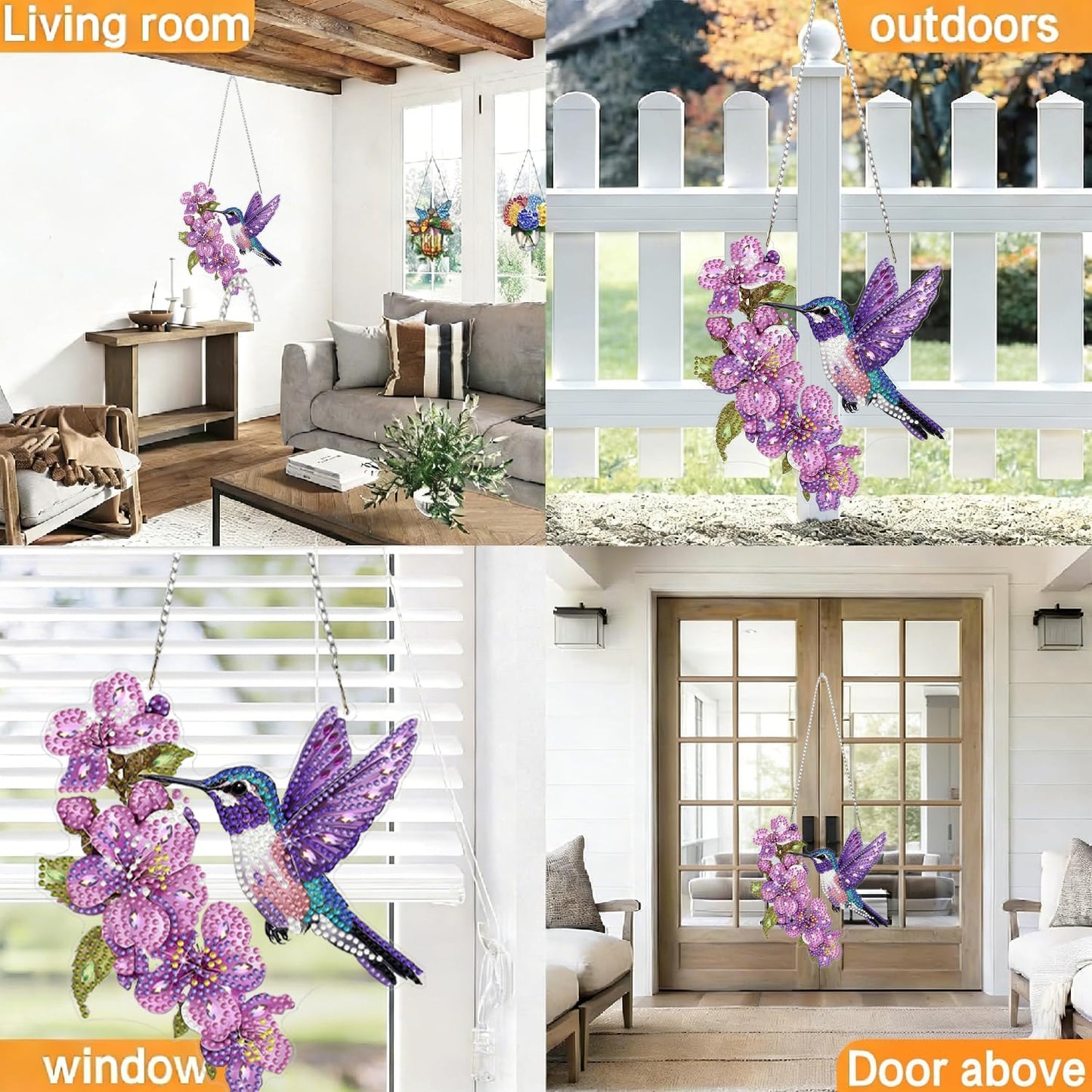 Bird DIY Hanging Diamond Art Kits for Adults Flower, Hummingbird Diamond Painting Kits, Special Shaped Rhinestone, Acrylic 5D Gem Art Craft Window Pendants Home Garden Wall Hanging Ornament Kits