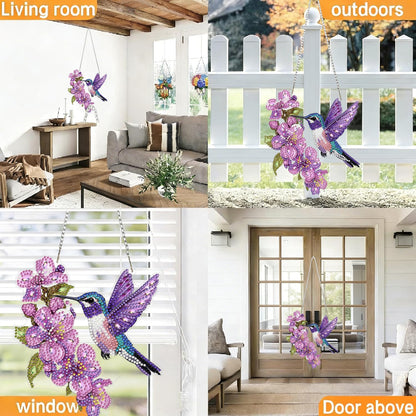 Bird DIY Hanging Diamond Art Kits for Adults Flower, Hummingbird Diamond Painting Kits, Special Shaped Rhinestone, Acrylic 5D Gem Art Craft Window Pendants Home Garden Wall Hanging Ornament Kits