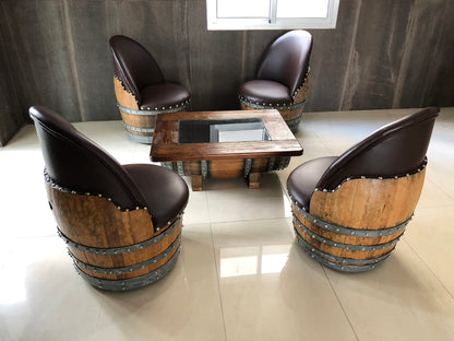 Wine Barrel Wood-Glass Coffee Table