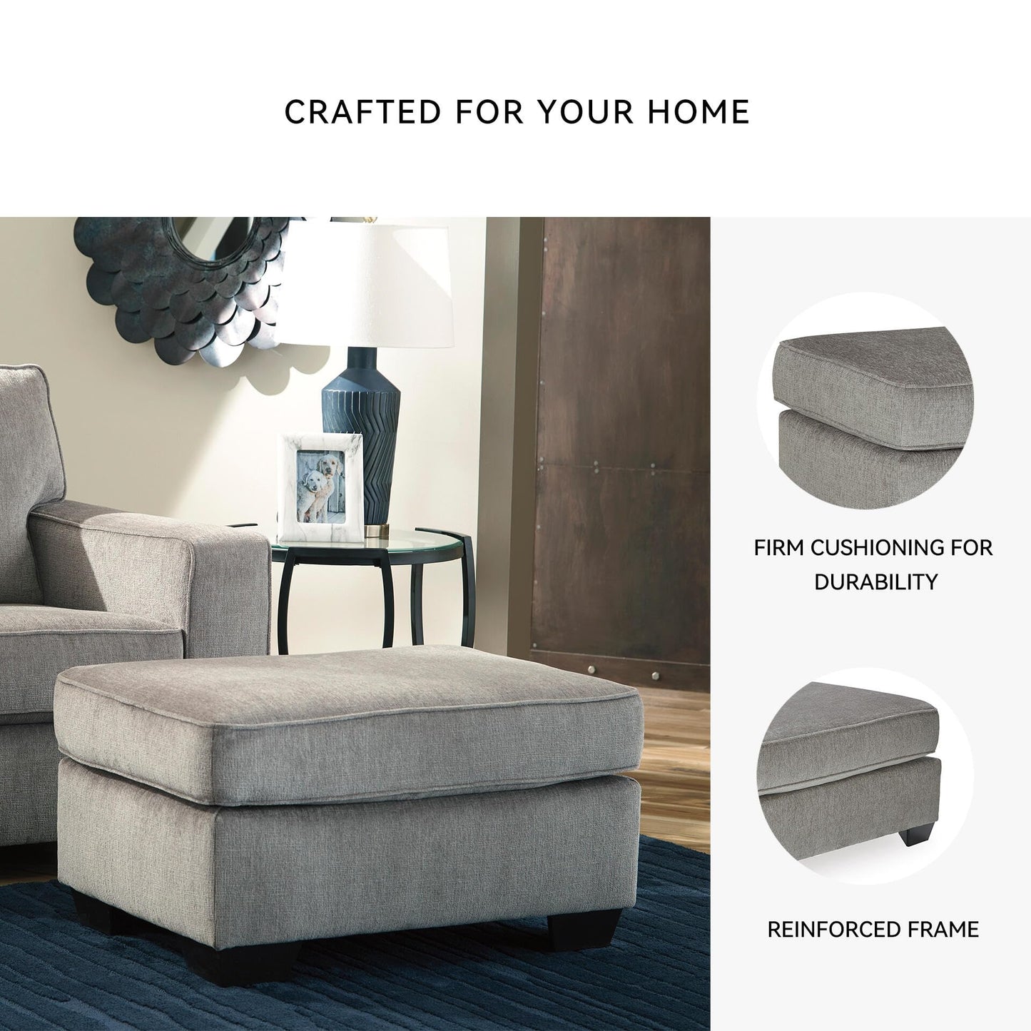 Signature Design by Ashley Altari Modern Rectangular Accent Ottoman, Light Gray