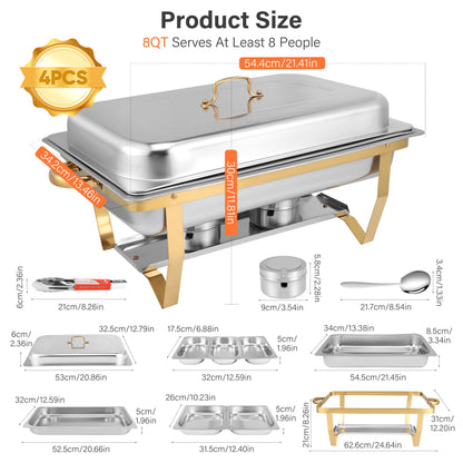 Chafing Dishes for Buffet 4 Pack, 8Qt [Multi-Size Food Pans] High Grade Chafing Dish Buffet Set Rolled-Edge Stacking Design [Easy Storage] Buffet Servers Food Warmers for Parties, Events & Weddings
