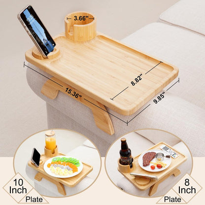 Sofa Arm Tray Linsongmax Large Couch Cup Holder Tray with Rotated Swappable Cup Holder Phone Stand Fit Various Armrest Sofa Side Tables for Living Room,15.36x9.85inch Bamboo Natural